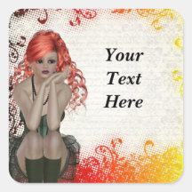 Red headed goth girl square sticker