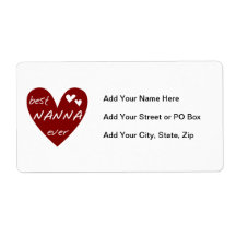 Red Heart Best Nanna Ever t-shirts and Gifts Personalized Shipping Labels