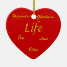 Red heart charm with inspiring words in gold christmas ornament