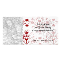 red heart damask on white valentine love customized photo card