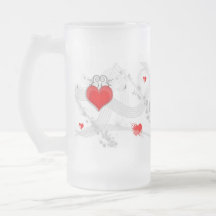 Red Heart Design Frosted Beer Mug