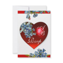 RED HEART & FORGET ME NOTS MONOGRAM blue white Personalized Announcement