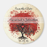 Red Heart Leaf Tree Damask Save the Date Magnets
