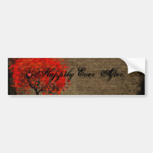 Red Heart Leafed Tree Just Married Bumper Sticker