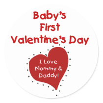 Red Heart Mommy and Daddy Valentine Round Sticker