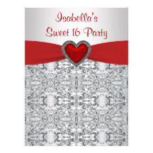 Red Heart Red Sweet 16 Party Announcements