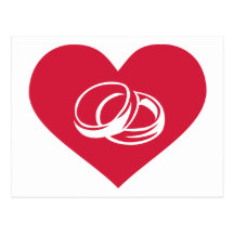 Red heart wedding rings postcards