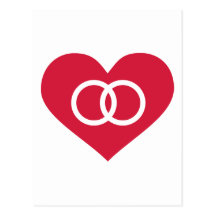 Red heart wedding rings postcards