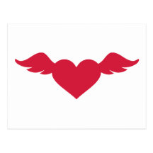 Red heart wings post cards