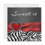 Red Heart Zebra Black White Sweet 16 Party