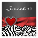 Red Heart Zebra Black White Sweet 16 Party Personalized Invitations