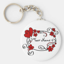 Red hearts and flowers - Keychain