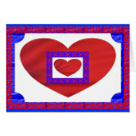 Red Hearts on White and Blue w Lattice Card