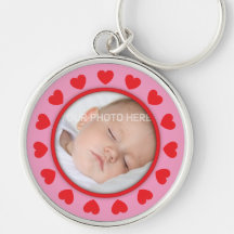 Red hearts pink love photo frame keychain