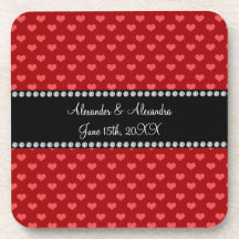 Red hearts wedding favors coaster