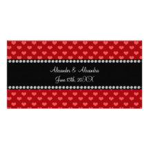 Red hearts wedding favors photo card