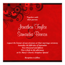 Red Hibiscus Floral Custom Wedding Invitation