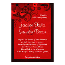 Red Hibiscus Floral Custom Wedding Invitation