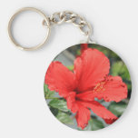 Red Hibiscus Flower Keychain