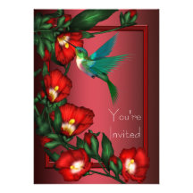 Red Hibiscus Hummingbird Invitation Template