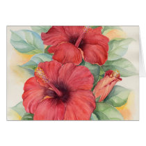 Red Hibiscus Tropical Flower Painting - Multi