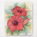 Red Hibiscus Tropical Flower Painting - Multi mousepads