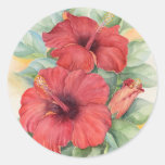 Red Hibiscus Tropical Flower Painting - Multi Round Sticker