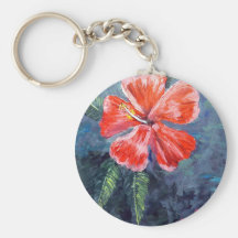 Red Hibisus Flower Art Keychain