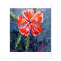 Red Hibisus Flower Art Postcard
