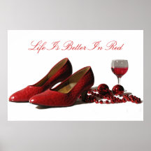 Red High Heel Shoes and Red Wine Posters