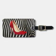 red high heel shoes luggage tag