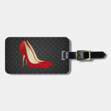 red high heel shoes luggage tag