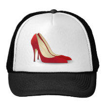 red high heel shoes mesh hat
