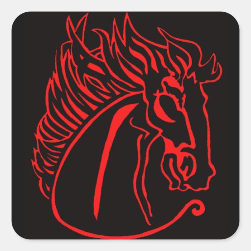 Red Horse on Black Square Stickers