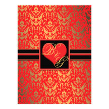 Red Hot Heart Bride and Groom's Initials Wedding Custom Invites