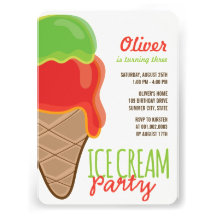 Red Ice Cream Boy Summer Birthday Party Invite