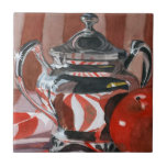 Red in Silver Reflections Ceramic Tile
