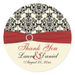 Red, Ivory, and Black Damask 3" Thank You Sticker
