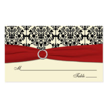 Red, Ivory, and Black Damask Placecards Business Card