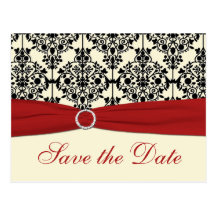 Red, Ivory, and Black Save the Date Postcard