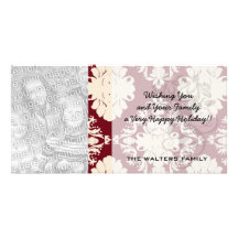 red ivory romantic elegant damask pattern photo cards