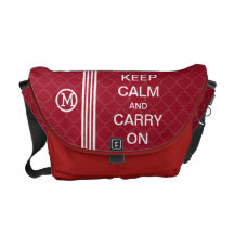 Red KEEP CALM AND CARRY ON Monogram Racing Stripe Messenger Bags