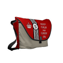 Red KEEP CALM AND CARRY ON Monogram Racing Stripe Messenger Bags