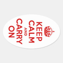 Red Keep Calm and Carry On Oval Stickers