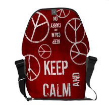 Red KEEP CALM AND CARRY ON Peace Sign Messenger Courier Bags