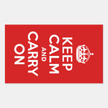 Red Keep Calm and Carry On Rectangular Sticker
