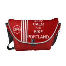 Red KEEP CALM BIKE PORTLAND Monogram Racing Stripe Messenger Bags