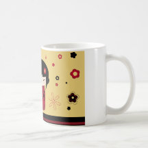 Red Kokeshi Coffee Mugs
