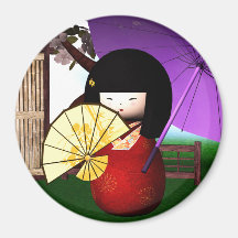 Red Kokeshi Doll Art Magnets
