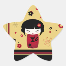 Red Kokeshi Star Sticker